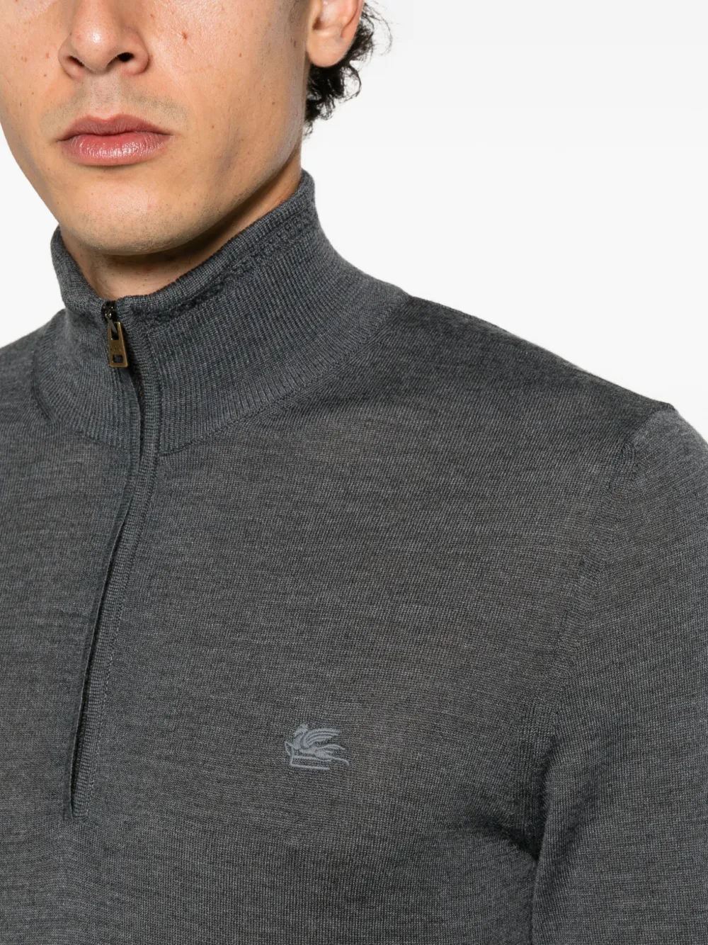 ETRO half-zip Pegasus-embroidered sweater Grijs