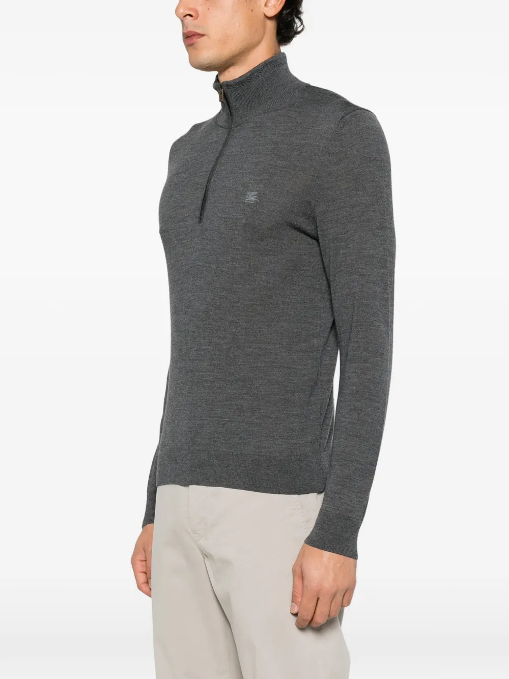 ETRO half-zip Pegasus-embroidered sweater Grijs