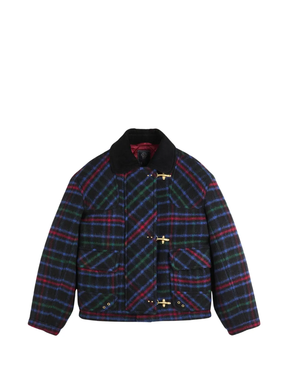 Fay tartan-check toggle-fastening jacket - Blau
