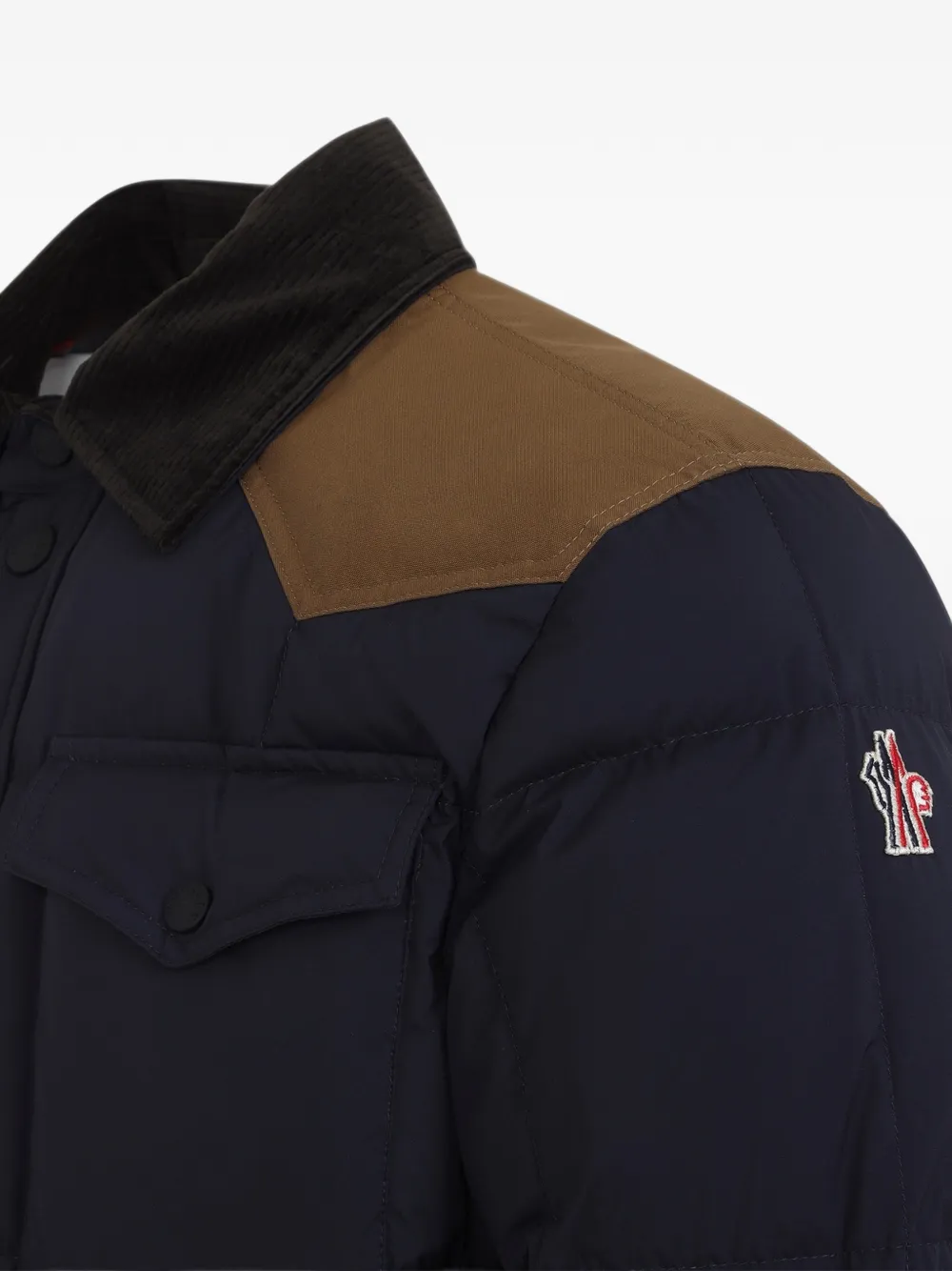 Moncler Grenoble Geltech quilted panelled down ski jacket Blauw