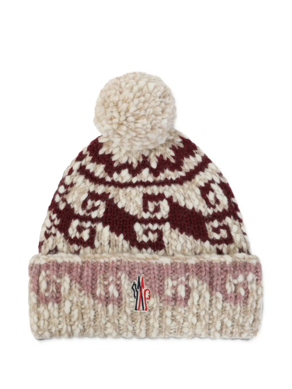 Moncler Grenoble pom-pom intarsia-knit beanie hat Beige