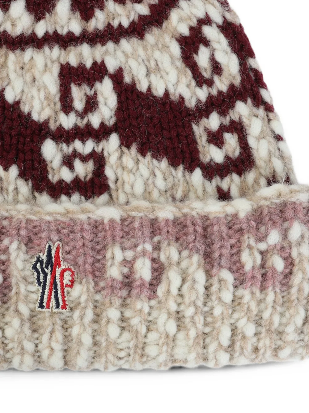 Moncler Grenoble pom-pom intarsia-knit beanie hat Beige