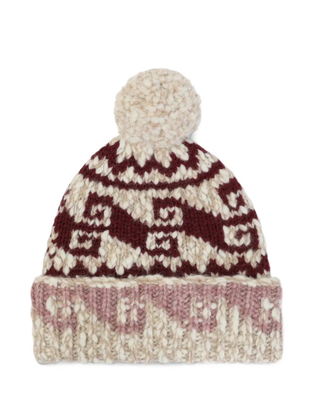 Moncler Grenoble pom-pom intarsia-knit beanie hat Beige