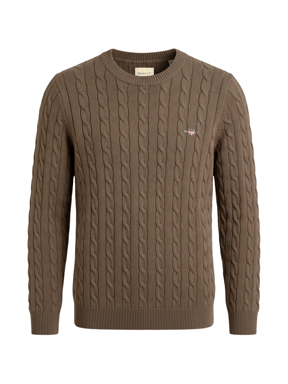 Gant Classic cable-knit embroidered-logo sweater Bruin
