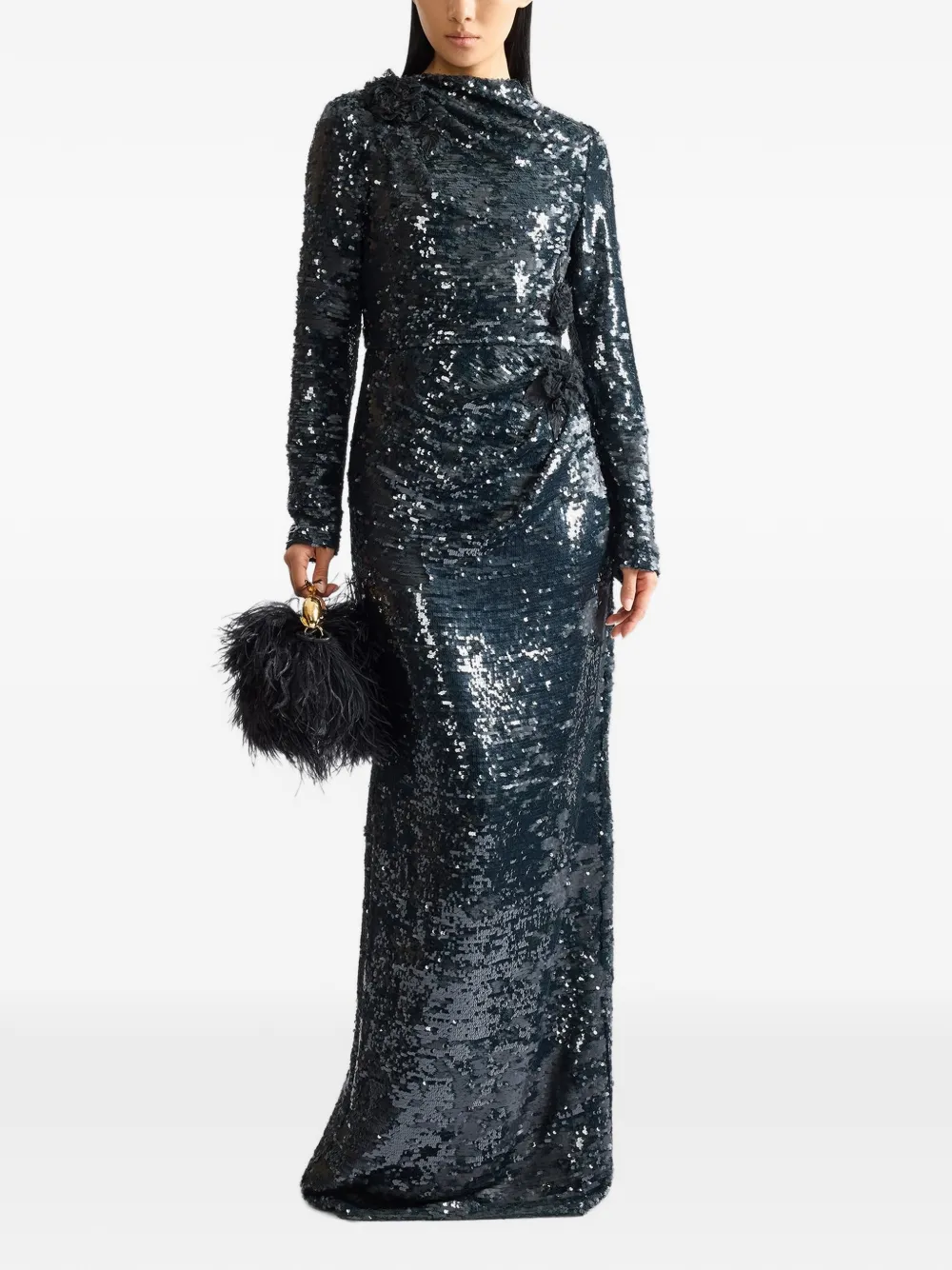 ERDEM sequin-embellished corsage-detail gown Groen