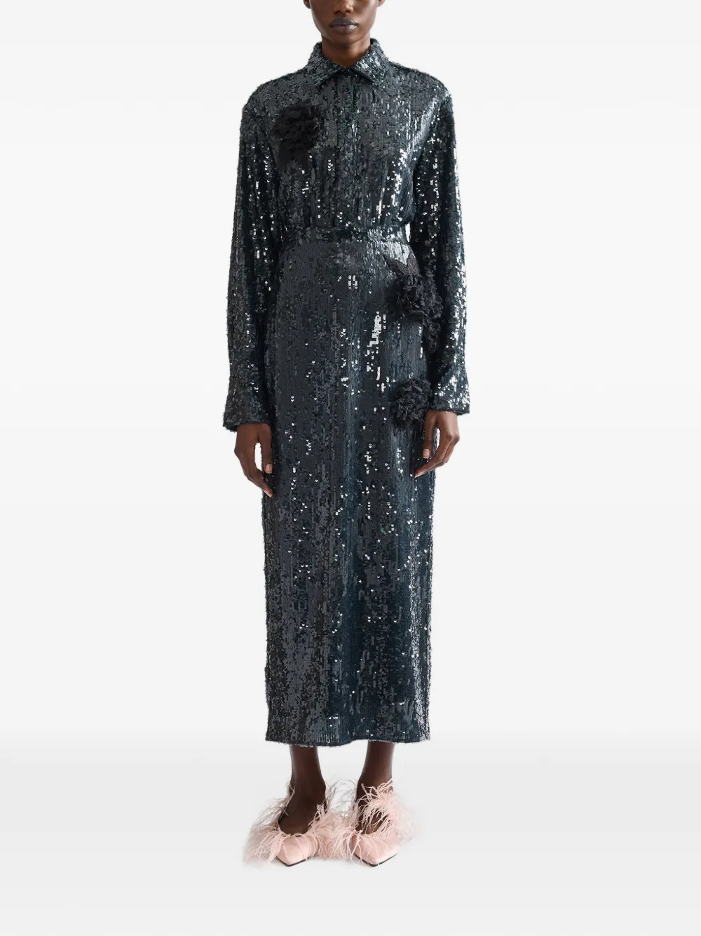 ERDEM floral-applique sequin-embellished midi skirt Groen