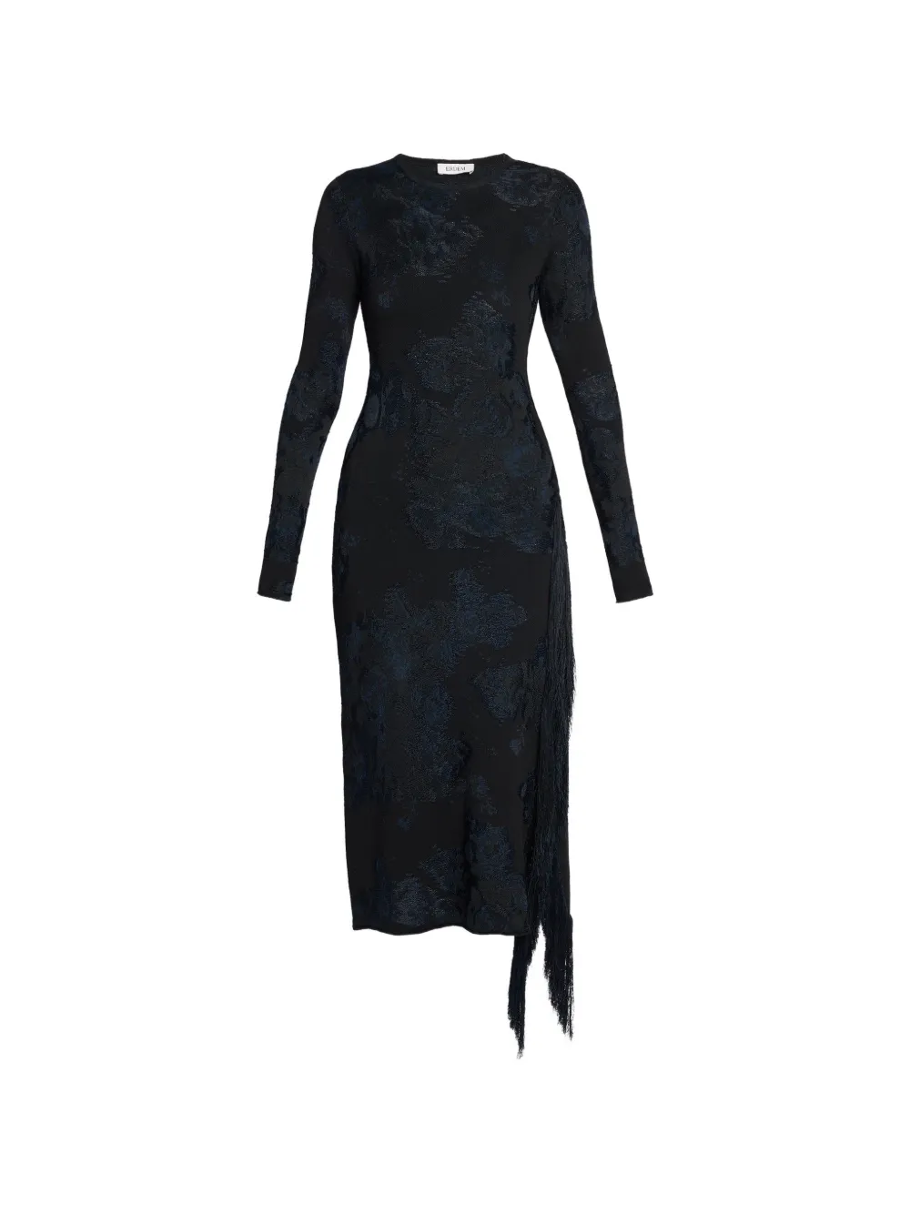 ERDEM floral-jacquard fringe-trim midi dress Zwart