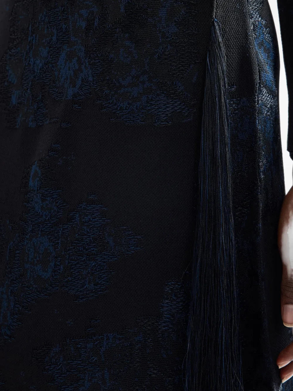 ERDEM floral-jacquard fringe-trim midi dress Zwart
