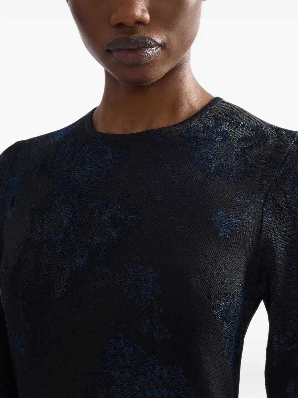 ERDEM floral-jacquard fringe-trim midi dress Zwart