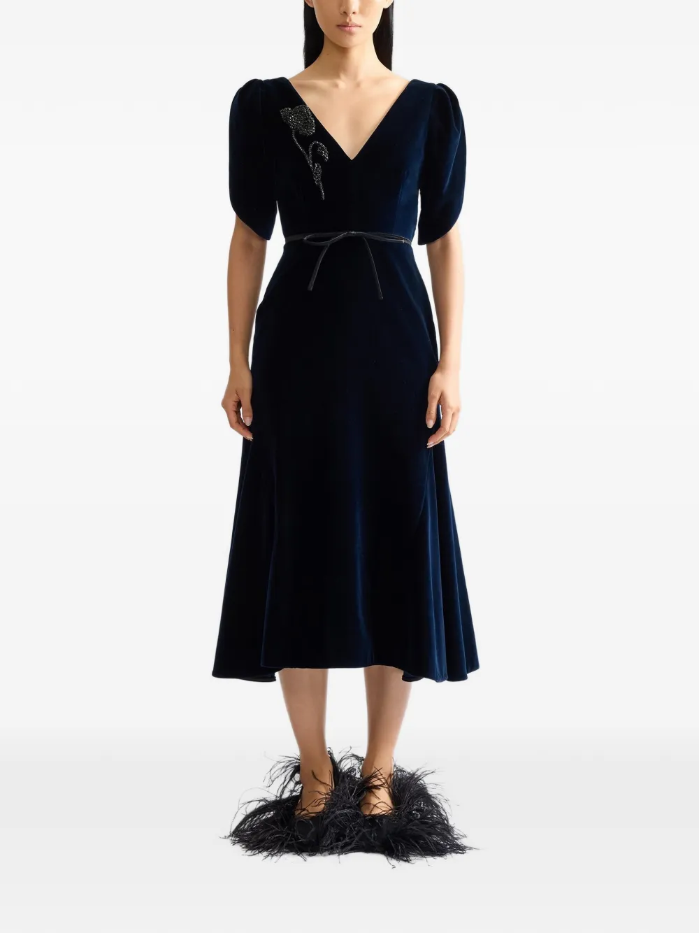 ERDEM embellished velvet midi dress Blauw