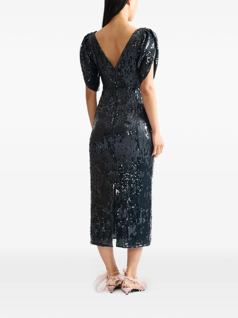 ERDEM sequin-embellished floral-applique midi dress Groen