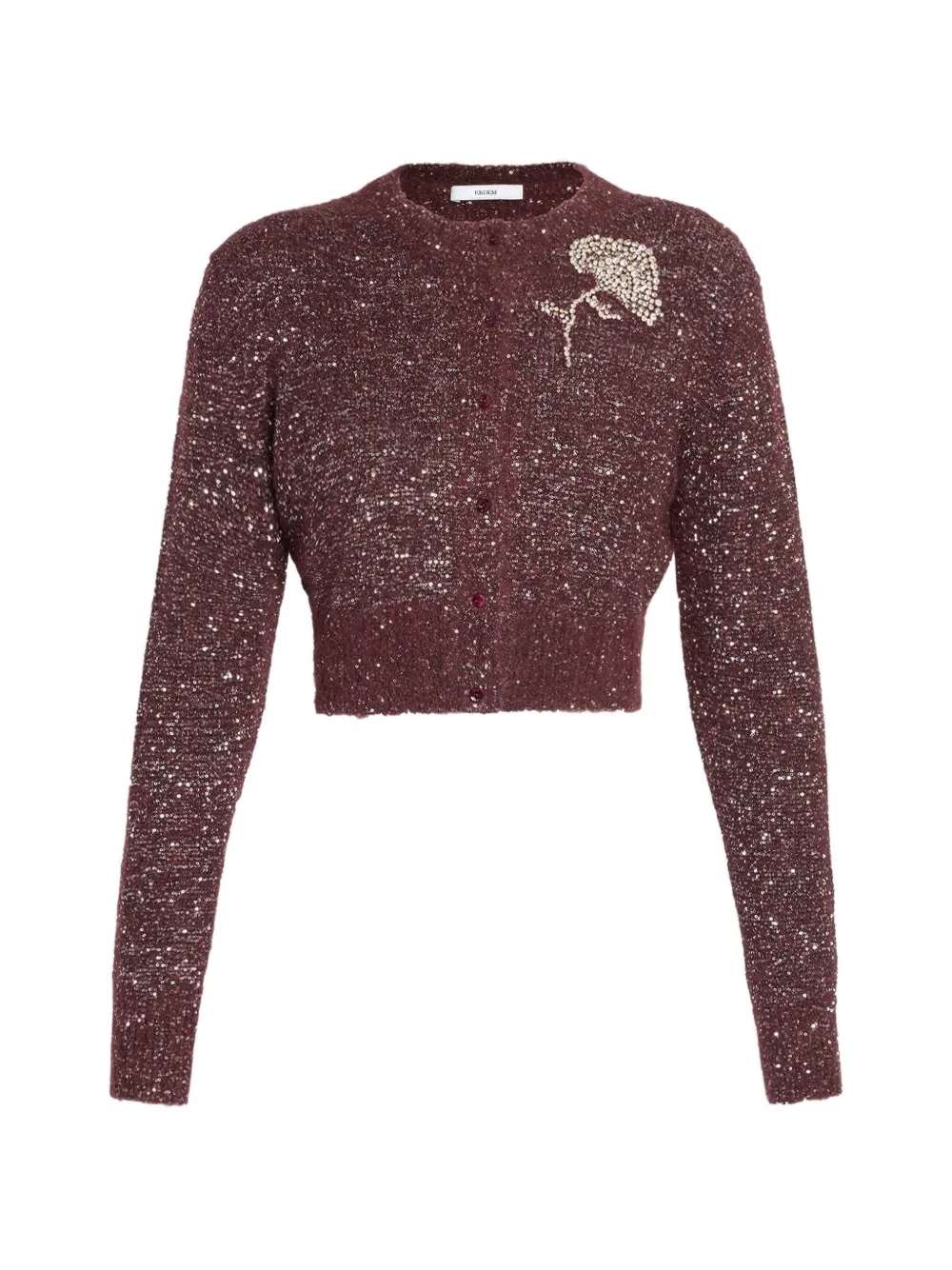 ERDEM sequin-embellished crystal-floral cardigan Rood