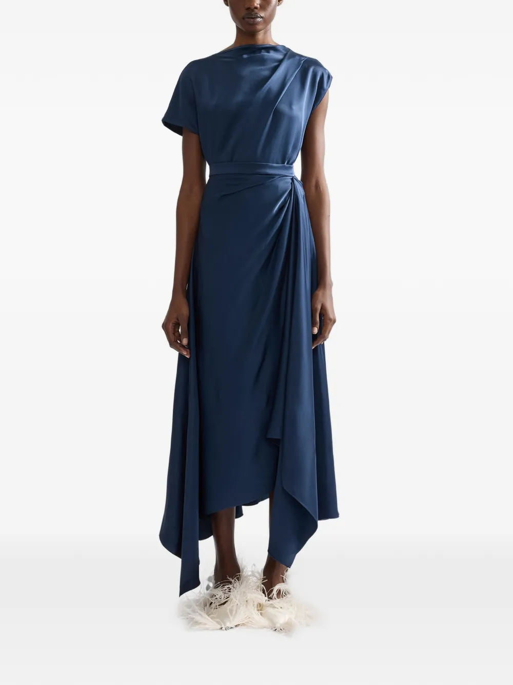 ERDEM satin draped midi skirt Blauw