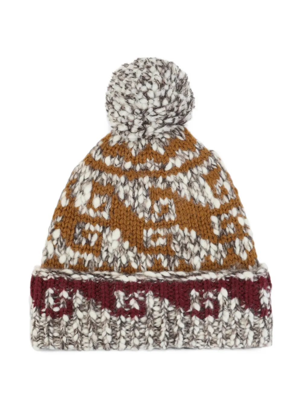 Moncler Grenoble pom-pom intarsia-knit beanie hat Beige