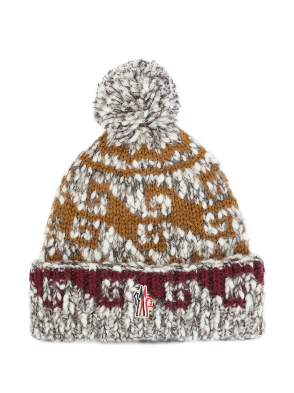 Moncler Grenoble pom-pom intarsia-knit beanie hat Beige