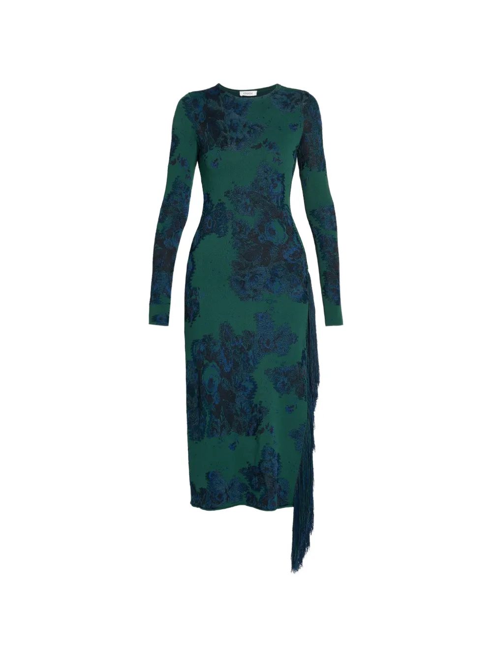 ERDEM floral-jacquard fringe-trimmed midi dress Groen