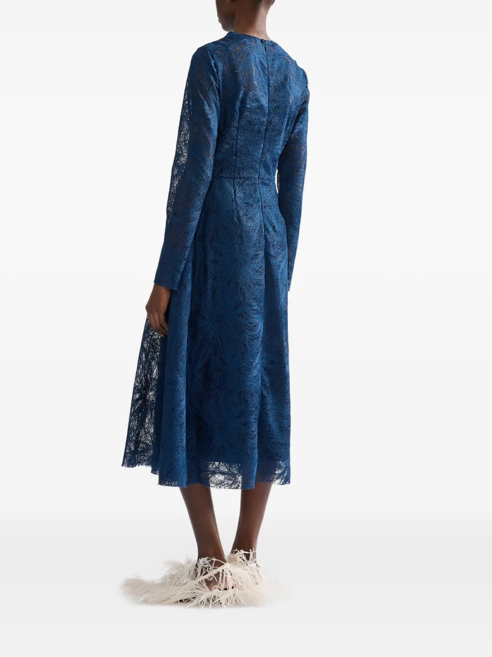 ERDEM draped floral-lace midi dress Blauw