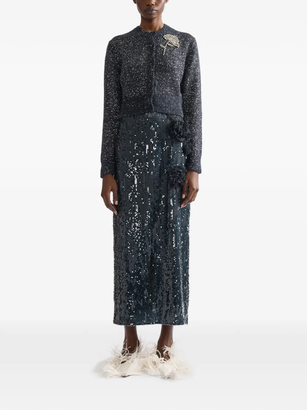 ERDEM crystal-embellished sequined cardigan Zwart