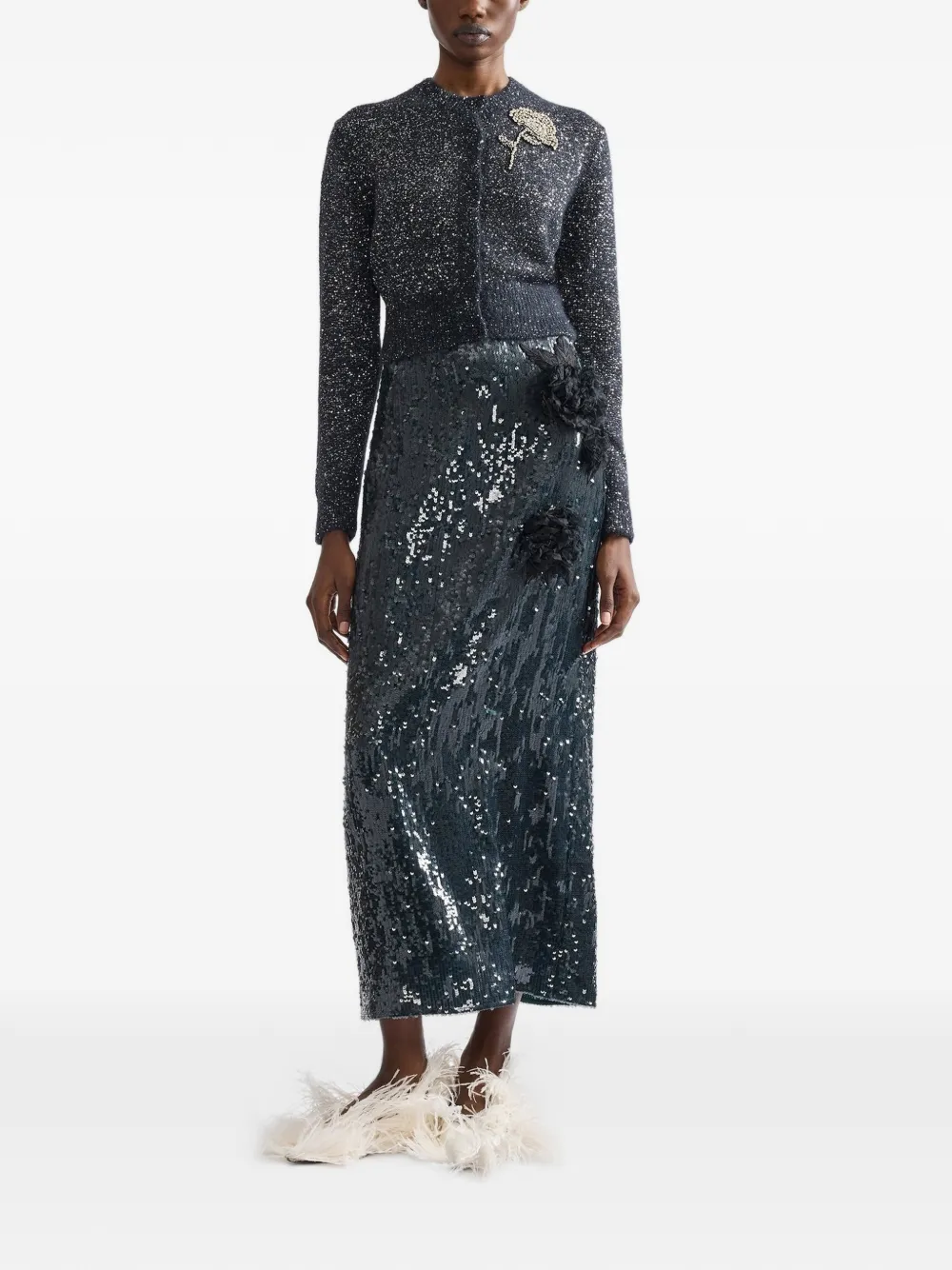 ERDEM crystal-embellished sequined cardigan Zwart