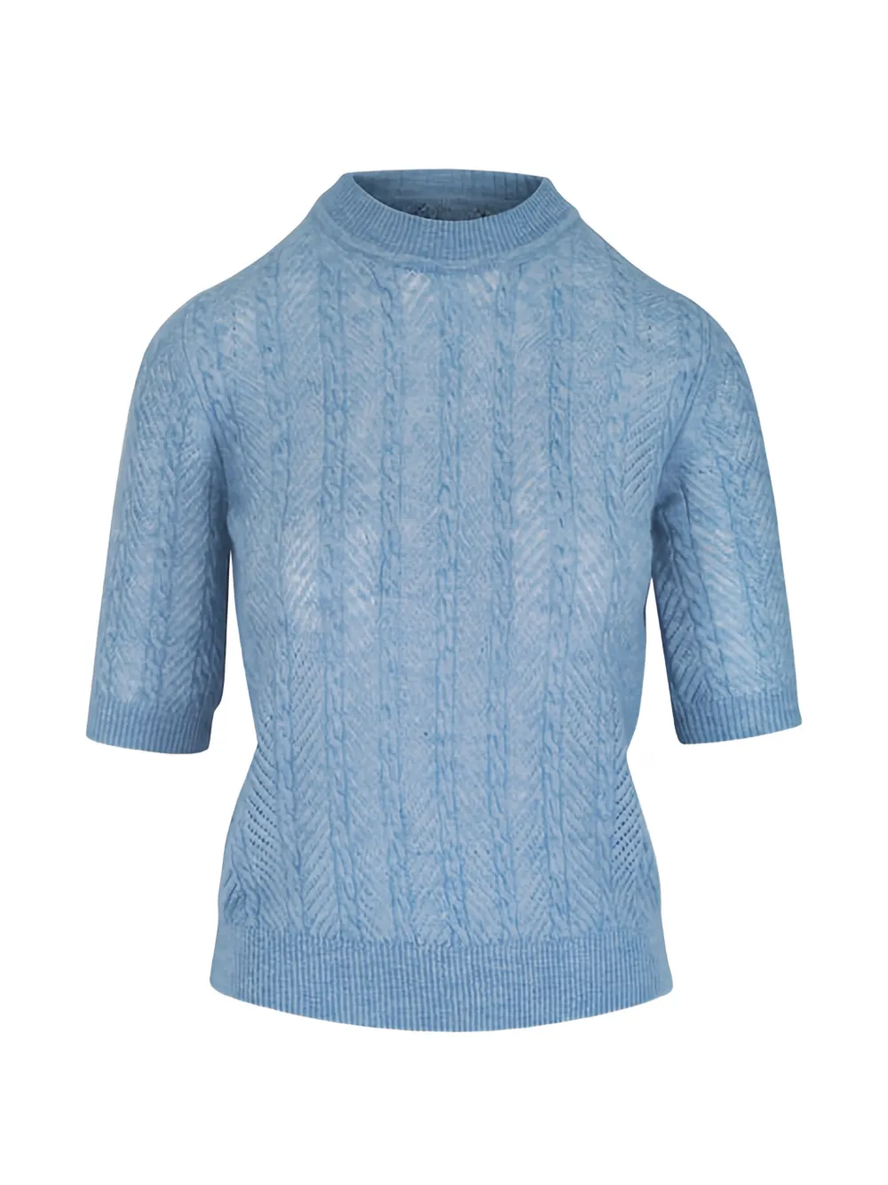 Veronica Beard Shana cable-knit short-sleeve T-shirt Blauw