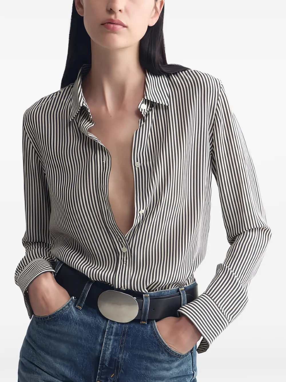 Nili Lotan Gaia blouse met verticale strepen Bruin