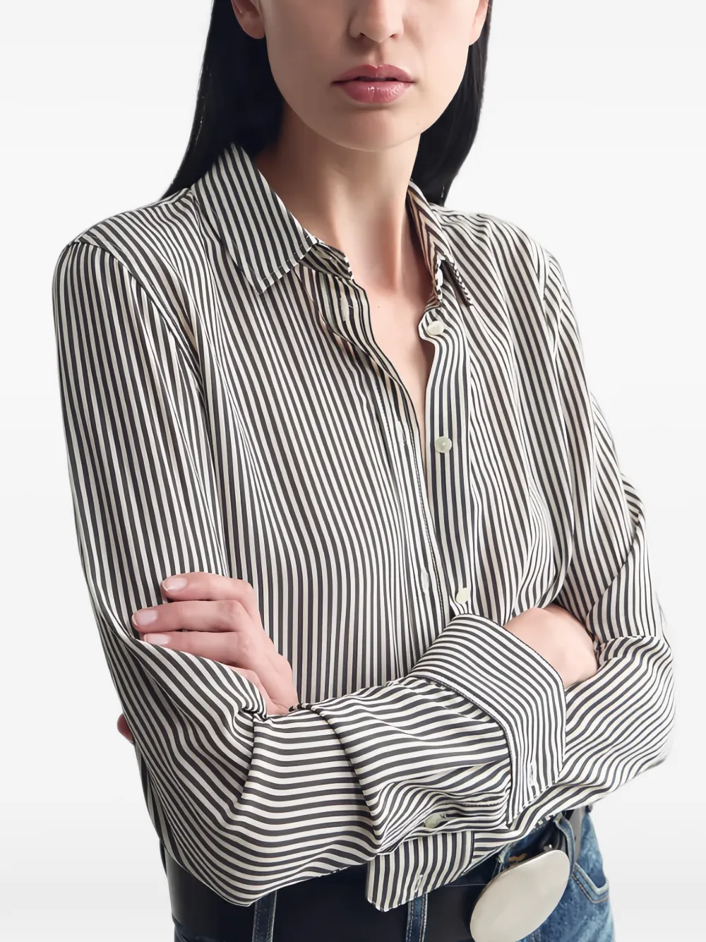 Nili Lotan Gaia blouse met verticale strepen Bruin