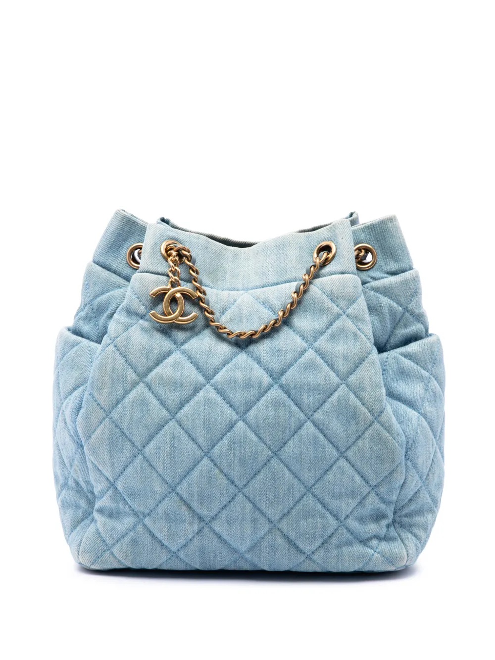CHANEL Pre-Owned 2016-2017 Quilted Denim Urban Spirit bucket bag - Blau