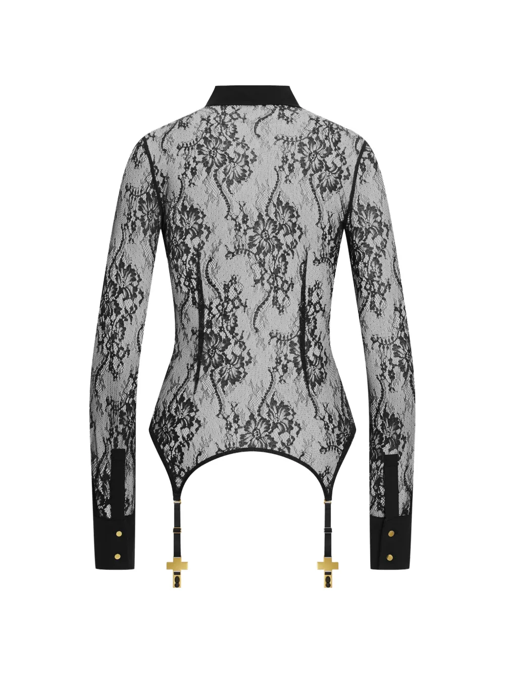 SCANDALE lace-panel shirt Zwart