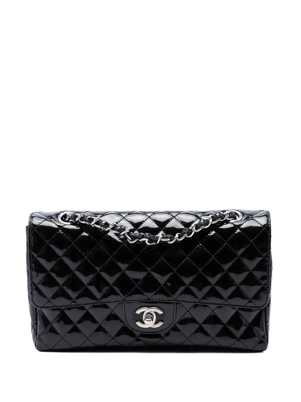 CHANEL Pre-Owned 2006-2008 Medium Quilted Patent Secret Label Flap shoulder bag - Black