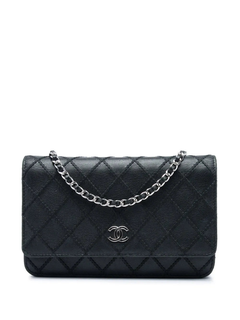 CHANEL Pre-Owned 2019 CC Lambskin Wild Stitch Wallet on Chain crossbody bag - Schwarz