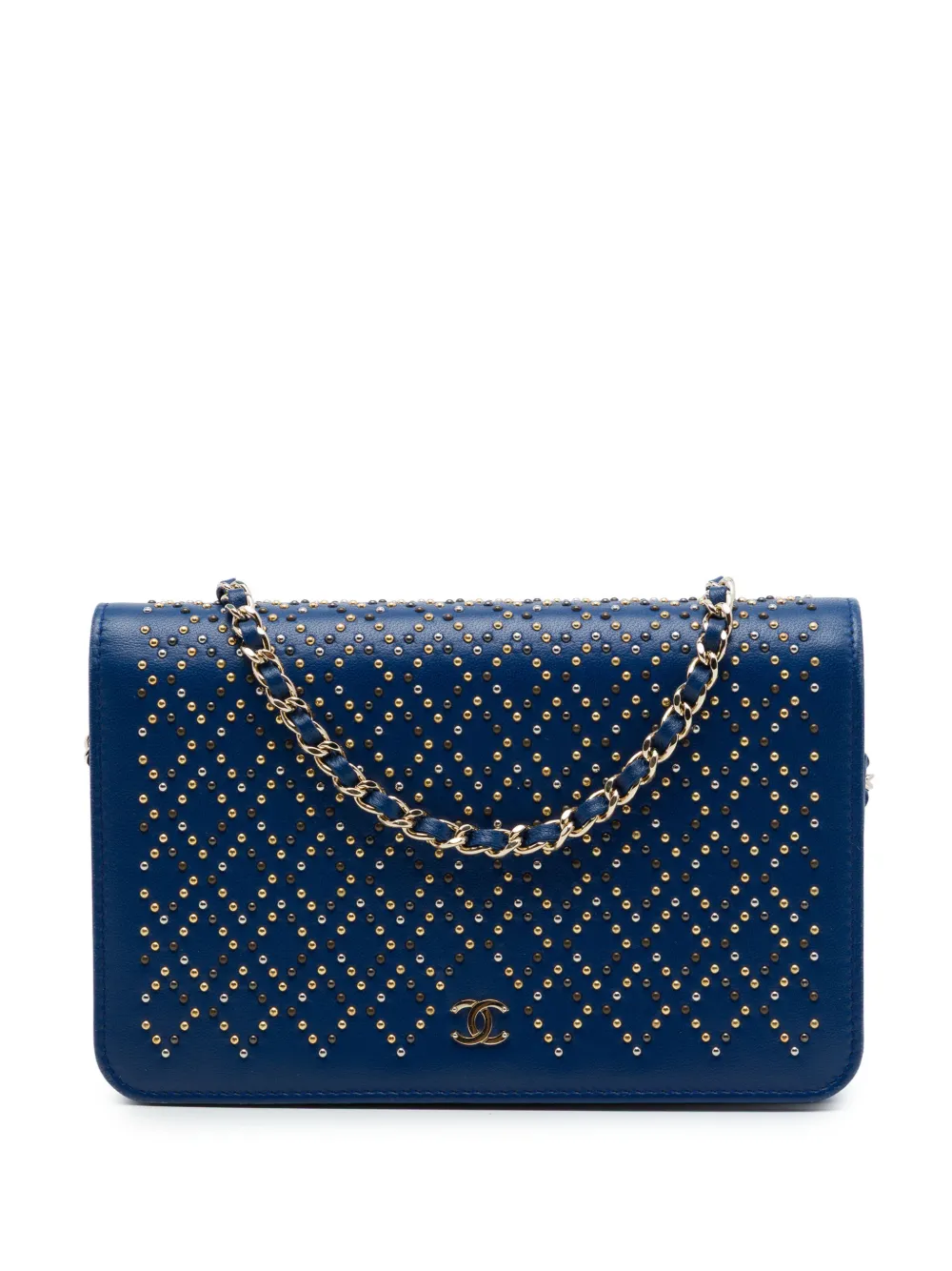 CHANEL Pre-Owned 2016-2017 CC Lambskin Studded Wallet On Chain crossbody bag - Blue