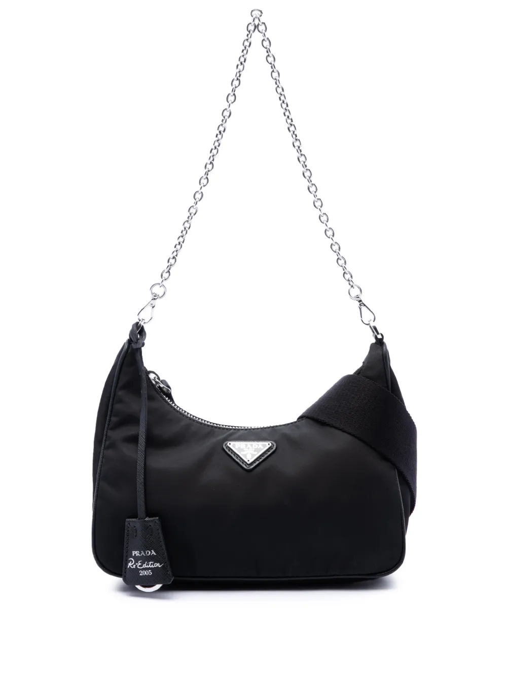Prada Pre-Owned 2019-2026 Mini Saffiano Trimmed Tessuto Re Edition 2005 satchel - Nero