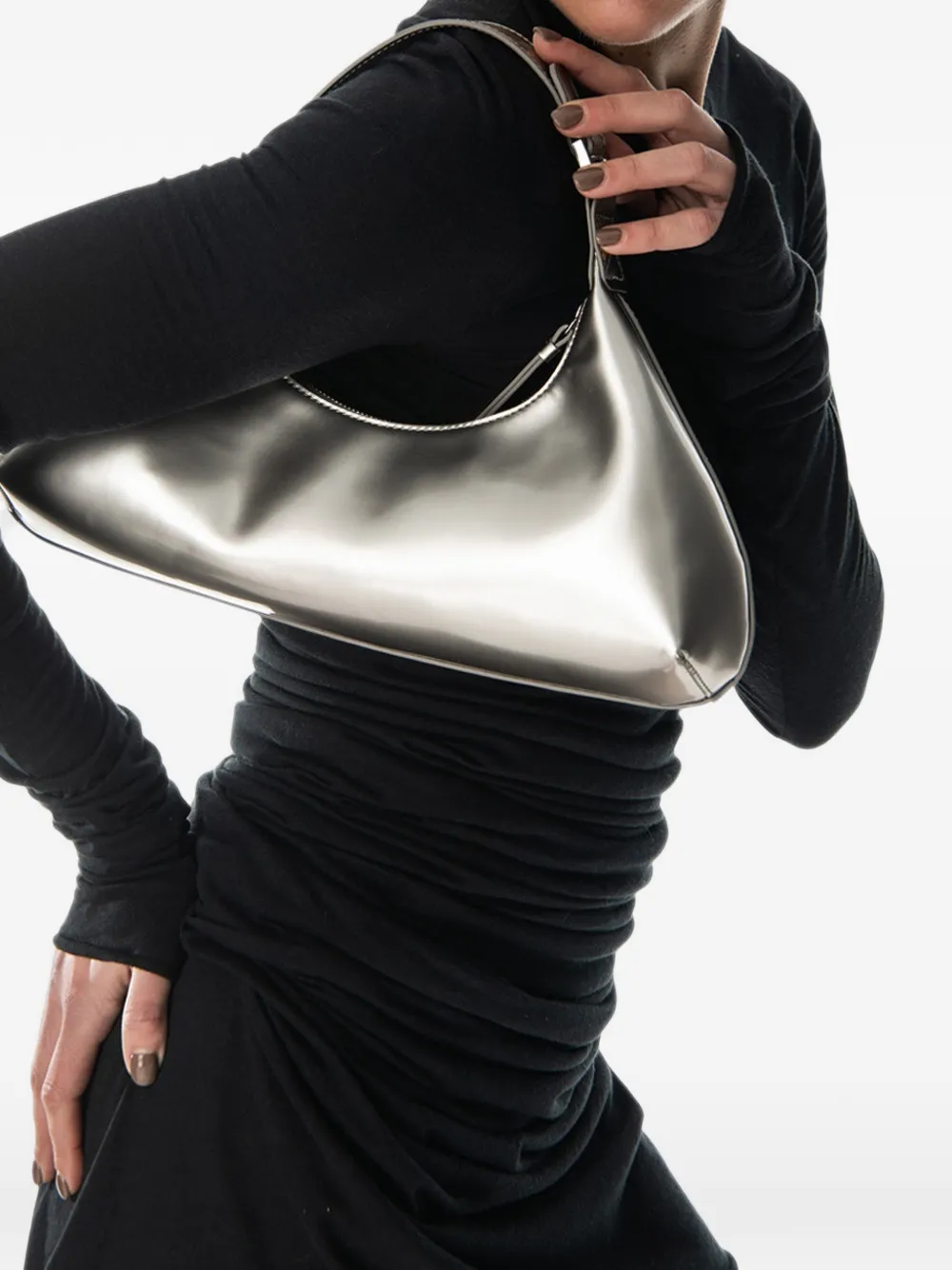 BY FAR Amberette metallic leather shoulder bag Zilver