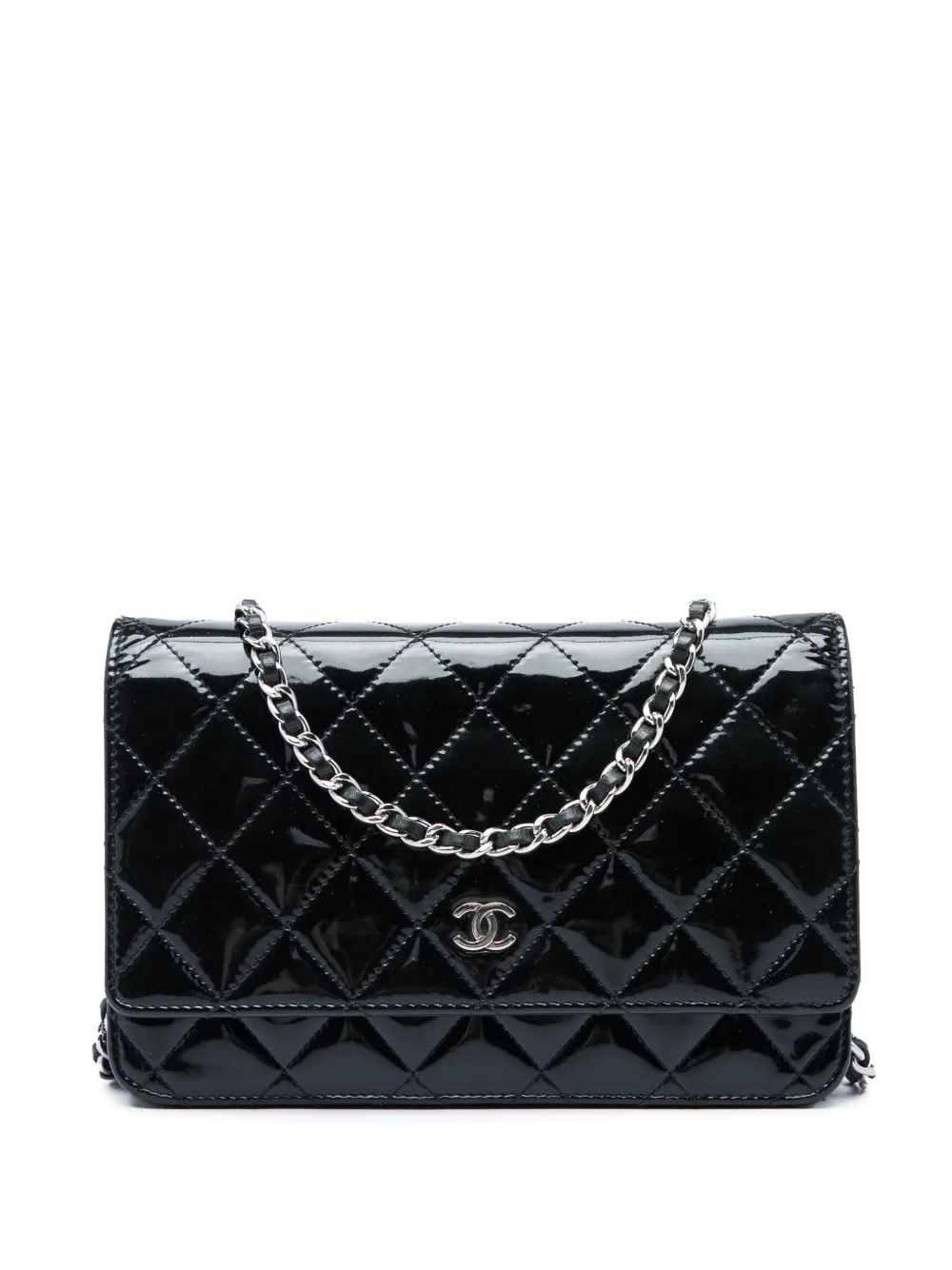 CHANEL Pre-Owned 2013-2014 CC Quilted Patent Wallet On Chain crossbody bag - Black