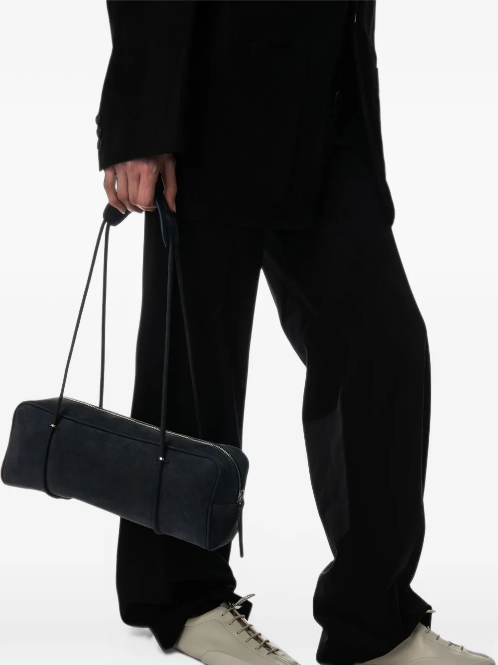 BY FAR Kimberly nubuck east-west bag Zwart