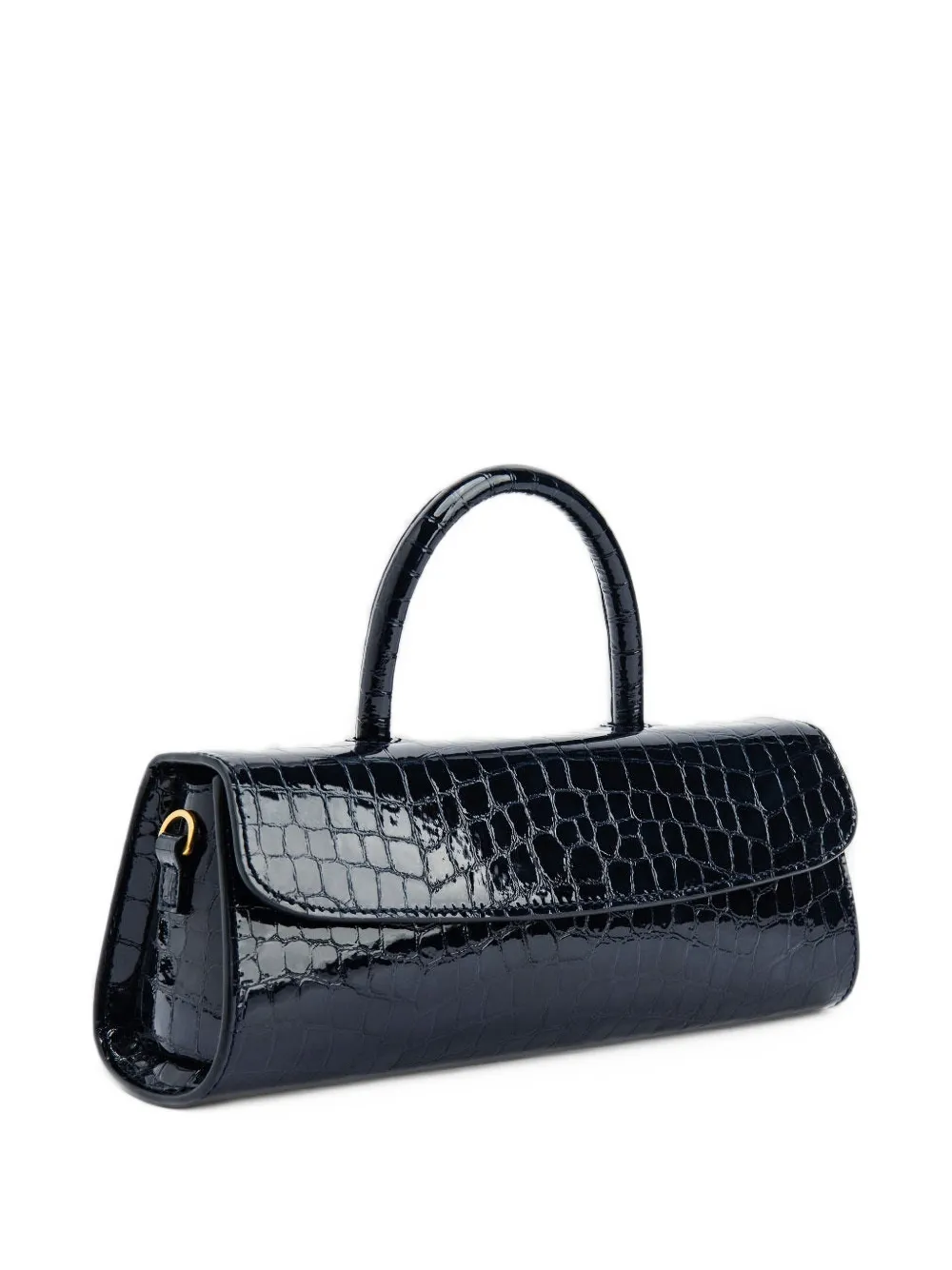 BY FAR Mini Longa crocodile-embossed east-west bag Blauw