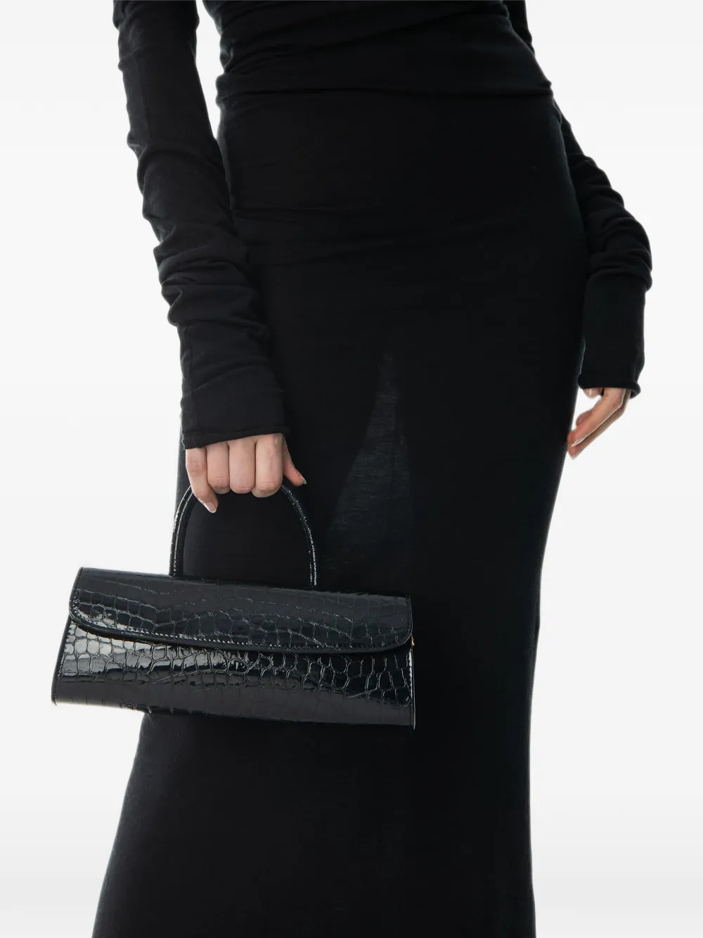 BY FAR Mini Longa crocodile-embossed east-west bag Blauw