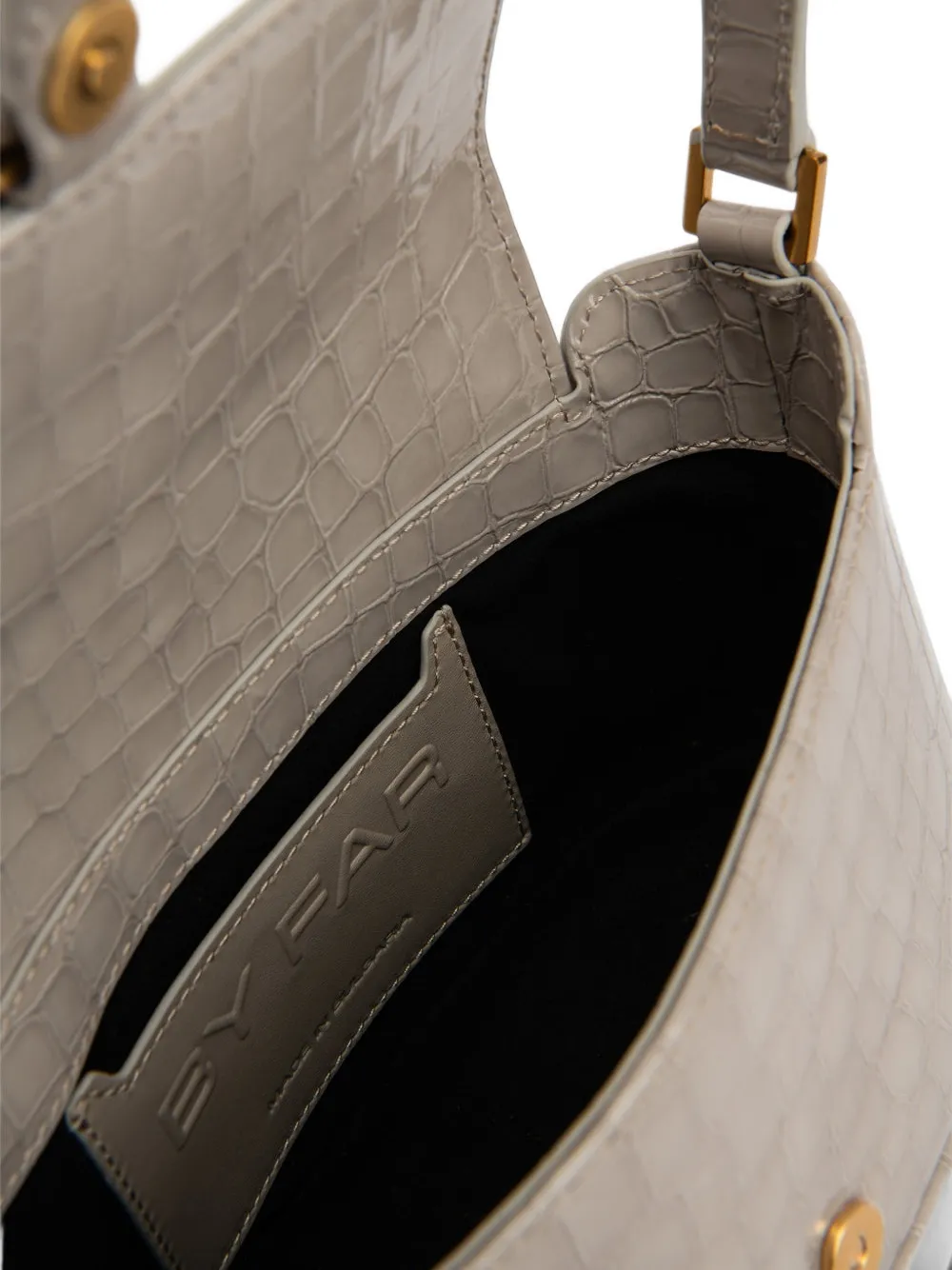 BY FAR Miranda crocodile-embossed satchel bag Grijs