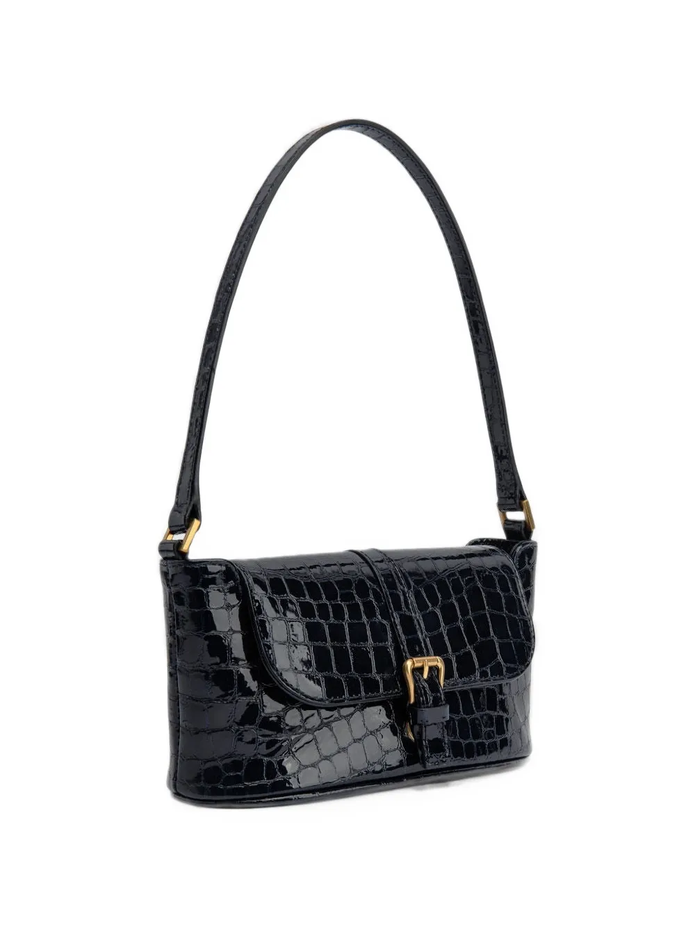 BY FAR Miranda crocodile-embossed east-west bag Blauw