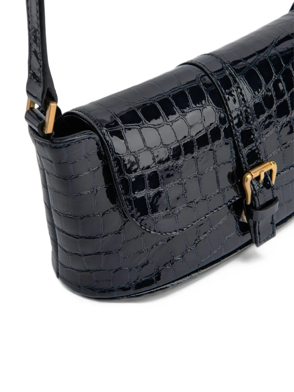BY FAR Miranda crocodile-embossed east-west bag Blauw