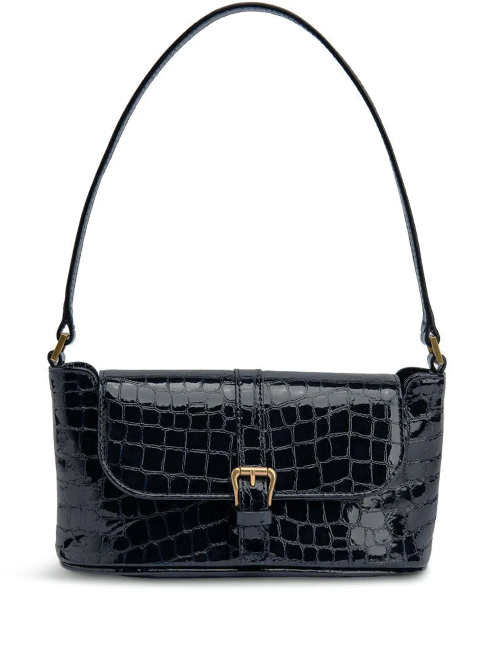 BY FAR Miranda crocodile-embossed east-west bag Blauw