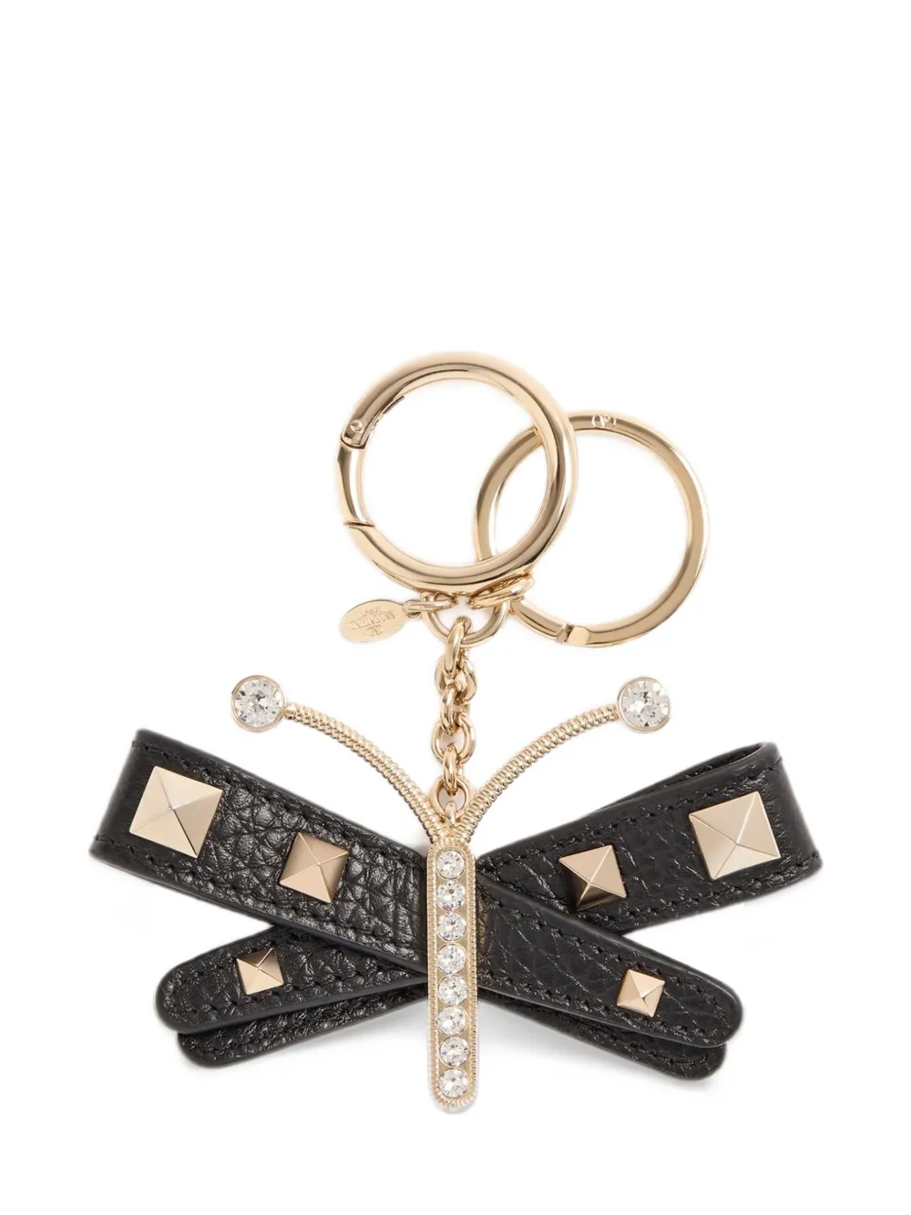 Valentino Garavani Rockstud bag charm with keychain In grainy calfskin and Swarovski crystals Zwart