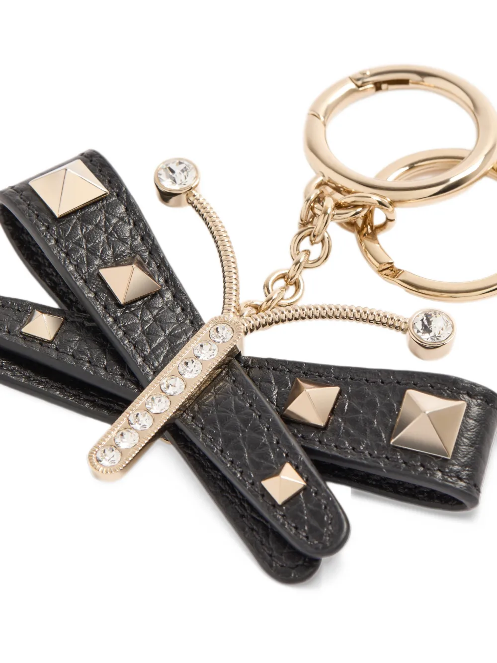 Valentino Garavani Rockstud bag charm with keychain In grainy calfskin and Swarovski crystals Zwart