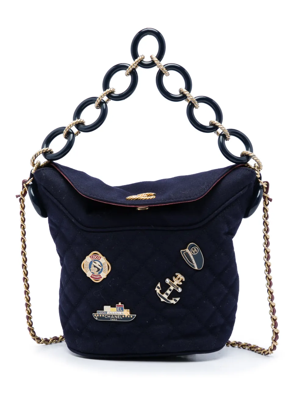CHANEL Pre-Owned 2018-2019 Paris Hamburg Quilted Wool Coco Sailor Charms bucket bag - Blue
