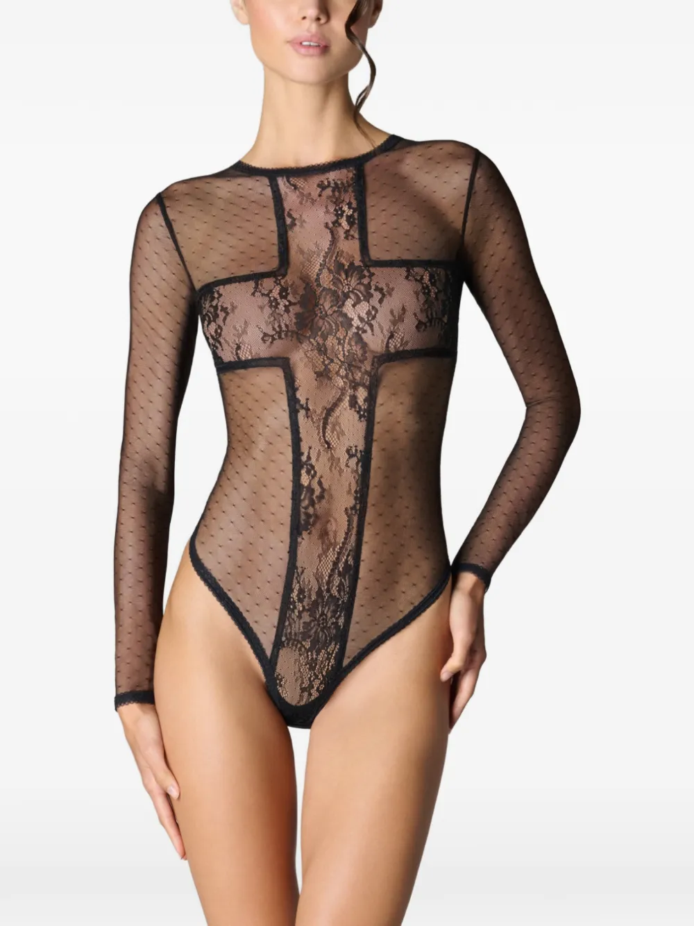 SCANDALE cross-panelled bodysuit Zwart