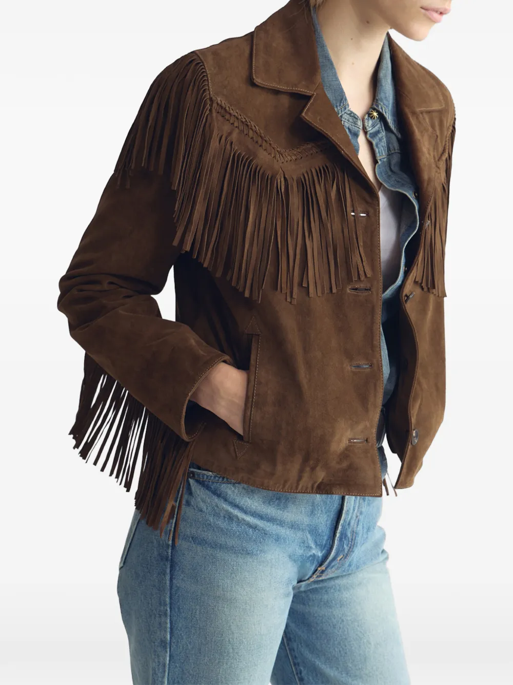 Nili Lotan Eloi fringe-trimmed suede jacket Bruin