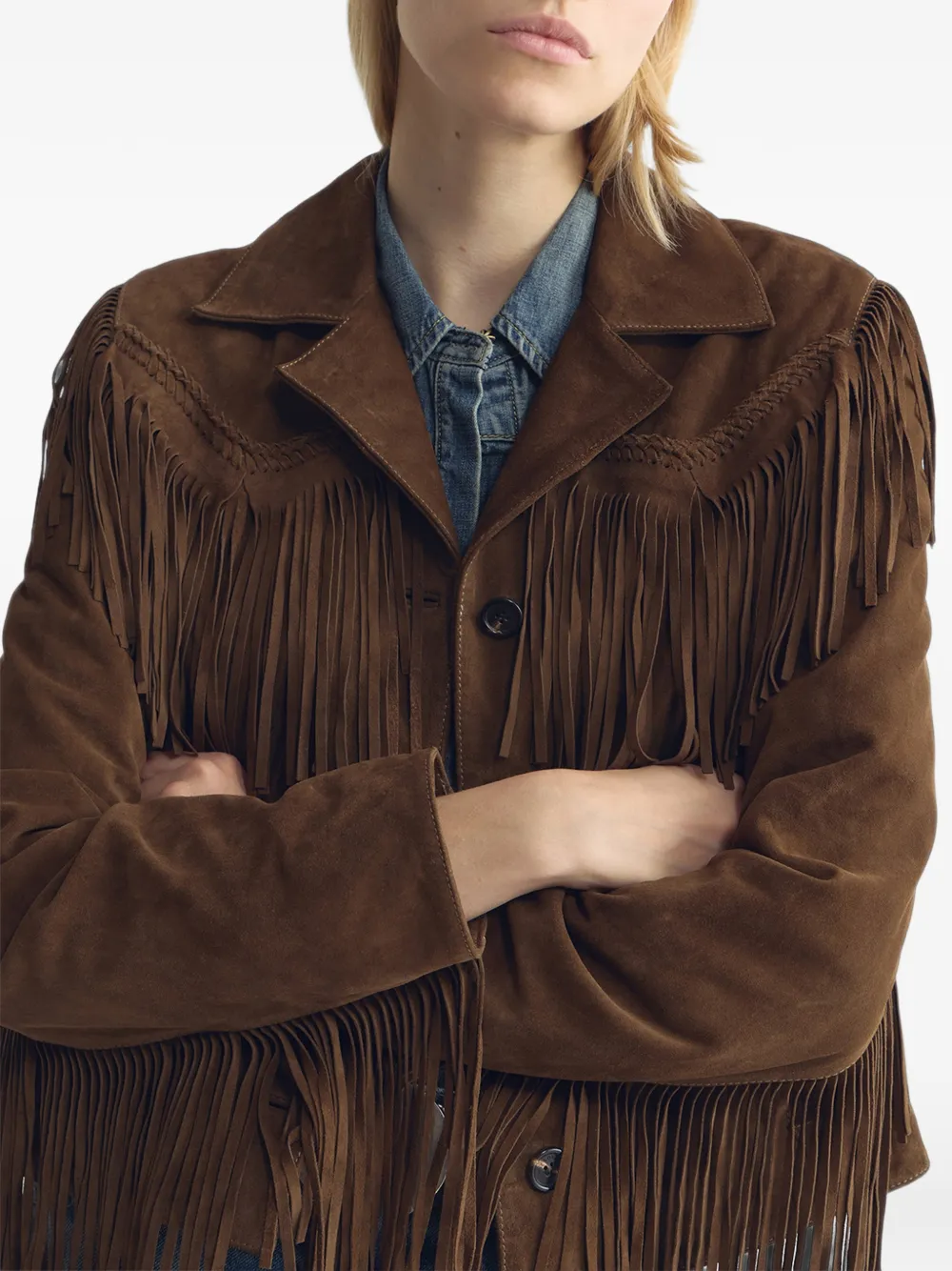 Nili Lotan Eloi fringe-trimmed suede jacket Bruin