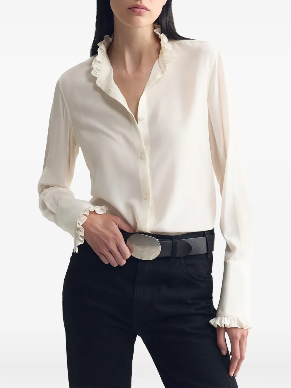 Nili Lotan Elio zijden blouse met afwerking van ruches Beige
