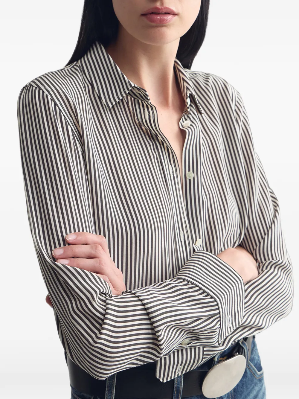 Nili Lotan Gaia gestreepte zijden blouse Bruin