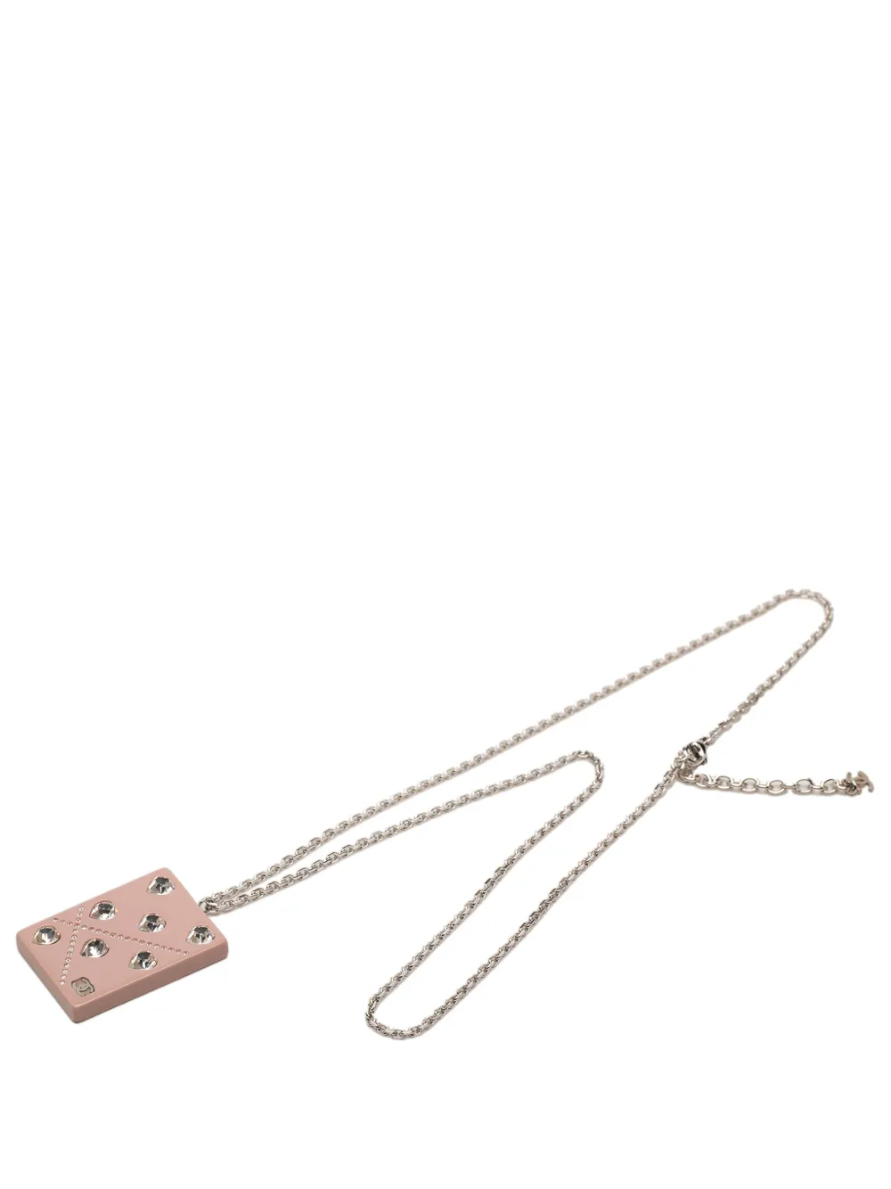 CHANEL Pre-Owned 2004 CC Brass Strass and Acrylic Plate Pendant Necklace costume necklace - Silver